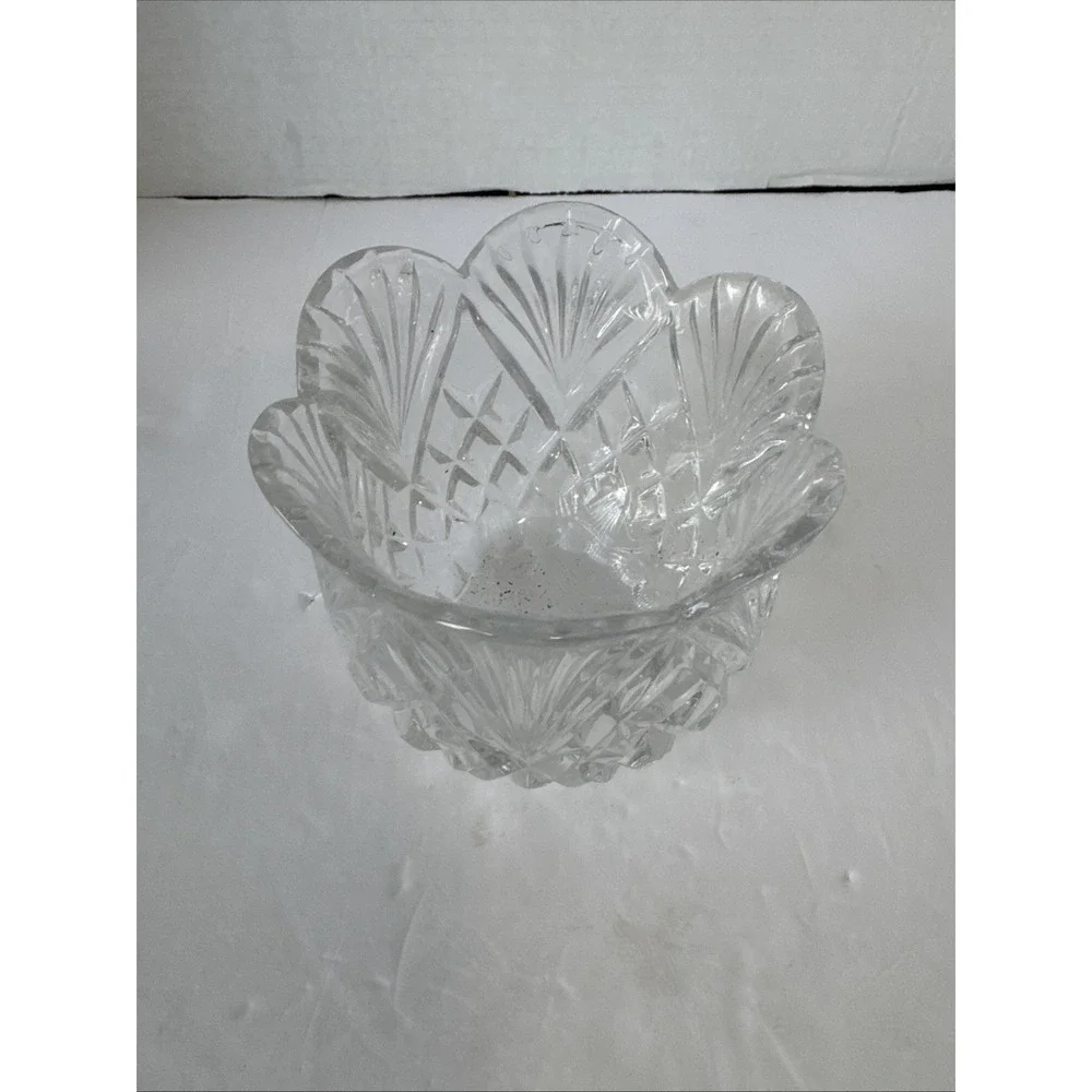 Heavy Clear Lead‎ Crystal Scalloped Bowl Vase Candle Holder 4.25
